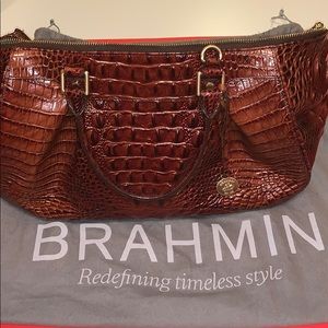 Large Brahmin Pecan Crocodile Satchel